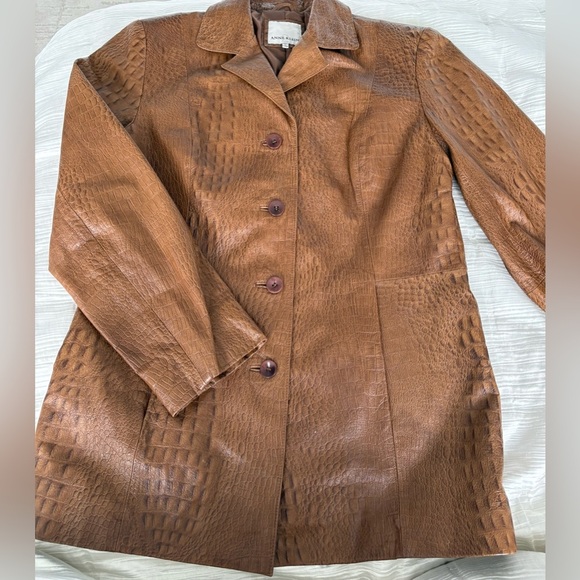 Anne Klein Jackets & Blazers - Anne Klein croc embossed 100% leather jacket size sm cognac button front pockets